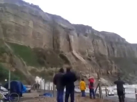 VV281  Cliff Collapse Hastings Stock-Footage 129454138