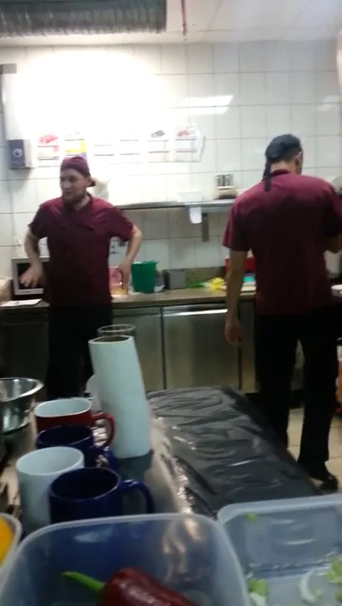 VV3247 Chef gets pranked at work Stock-Footage 129458962