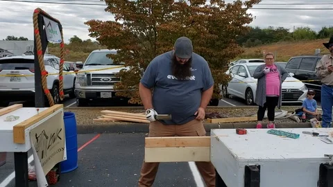 VV3673 Guy demonstrates the mother of all knifes Stock-Footage 129456296