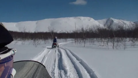 VV472 Snowmobile crash into tree Stock-Footage 129400612