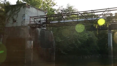 VV593 Bridge Diving Fail Stock Footage 129458579