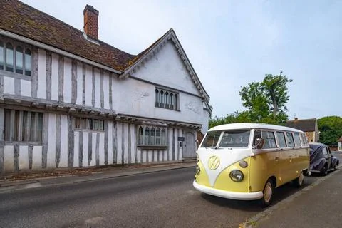 VW Type 2 Split Screen Camper Van, Water Street, Lavenham, Suffolk, Englan... Stock Photos