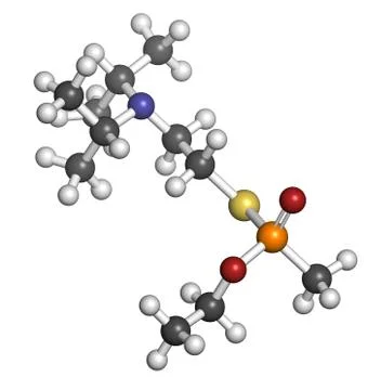Vx nerve agent, molecular model. vx is a chemical weapon, classified as a wea Stock Illustration