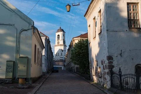 Vyborg Clock Tower. Belfry of the Vyborg Cathedral, destroyed during the Sovi Stock Photos