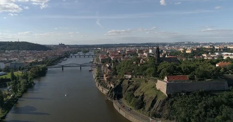 From the Vysehrad castle to the Iron bridge approach Stock Footage