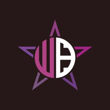 W B initials circle with stars and black background Stock Illustration