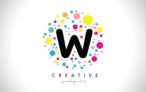 W Bubble Dots Letter Logo Design with Creative Colorful Bubbles. Stock-Illustration