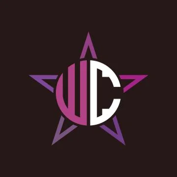 W C initials circle with stars and black background Stock Illustration