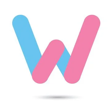 W font vector with blue and pink color on White background, Futuristic font,  Stock Illustration