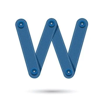 W font vector with blue Jeans on White background, Futuristic font, Cosmic, V Stock Illustration