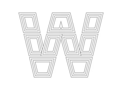 W font vector.  Condensed thin, Parallel stylize line letter. Thin monochrome Stock Illustration