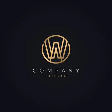 W initial letter logo with a circle shape - rounded golden color W icon Stock Illustration