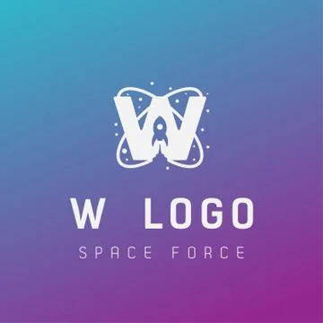 W initial space force logo design galaxy rocket vector in gradient background Stock Illustration