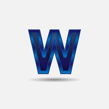 W letter with glitter rendering effect, blue color design, vector illustration 스톡 일러스트