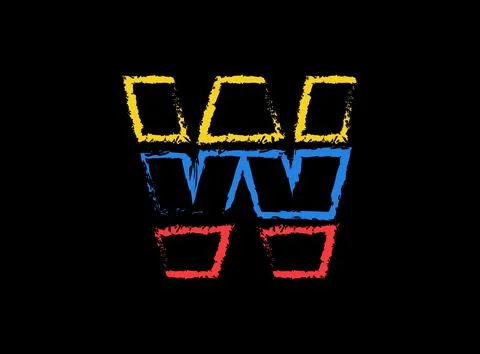 W letter hand write vector desing, brush font logo. Blue, red, yellow color o Stock Illustration