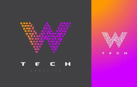 W Letter Logo Technology. Connected Dots Letter Design Vector. Stock Illustration