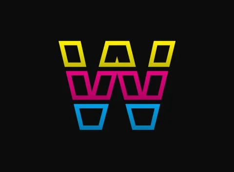 W letter logo, vector desing font .Dynamic cmyk split blue, pink, yellow colo Stock Illustration