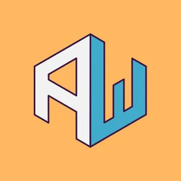 A W  monogram lettering with perspective geometric concept Stock Illustration