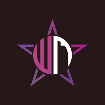 W N initials circle with stars and black background Stock Illustration