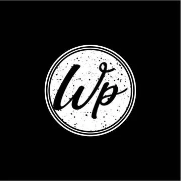 W P Initial Handwriting In Black and White Circle Frame Design Stock Illustration