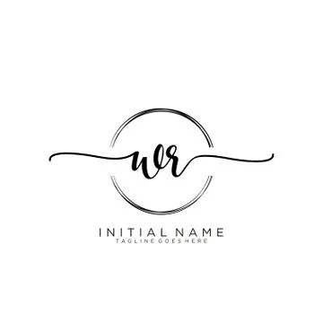 W R Initial handwriting logo with circle template vector Stock Illustration