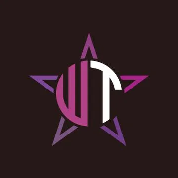 W T initials circle with stars and black background Stock Illustration