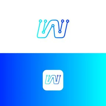 W tech letter logo design, W icon,	 Stock Illustration
