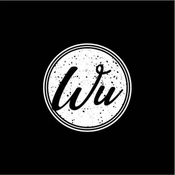 W U Initial Handwriting In Black and White Circle Frame Design Stock Illustration