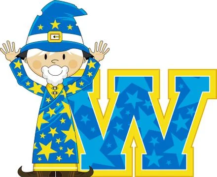 W is for Wizard Alphabet learning Illustration 库存插图