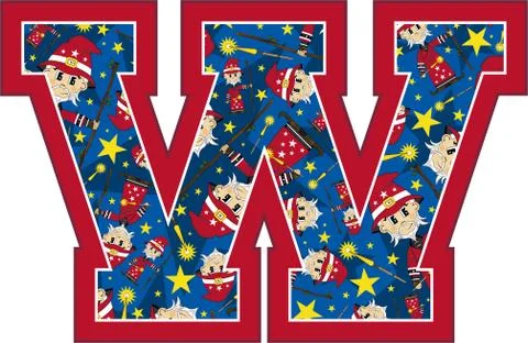 W is for Wizard Alphabet learning Illustration 库存插图