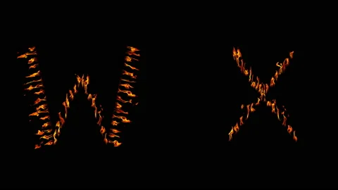 W X text. real fire flaming in slow motion. Stock Footage 144092968