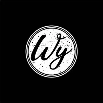 W Y Initial Handwriting In Black and White Circle Frame Design Stock Illustration