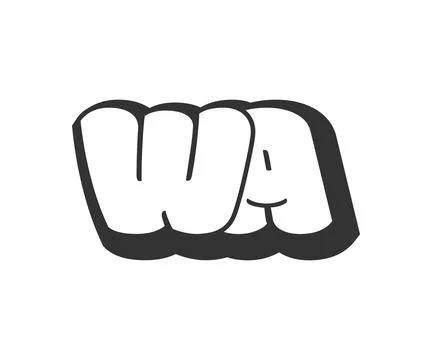 WA logo, bubble comic lettering, rounded in graffiti style black and white .. 库存插图