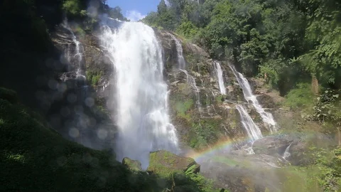 Wachirathan waterfall and rainbow  Stock Footage 127857977