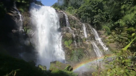 Wachirathan waterfall and rainbow  Stock Footage 127858004