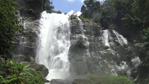 Wachirathan waterfall with water splash at Doi Inthanon National Park. Stock Footage 78212912
