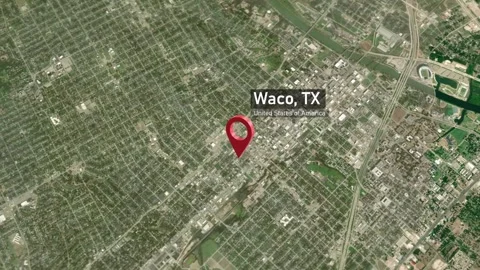 Waco City Map Zoom (TX, USA) from Space to Earth Video stock 296706171