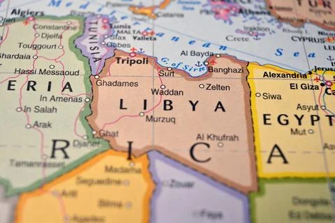 Waddan Libya on World Map Close Up Macro Defocused Background Geographic Imag 写真素材