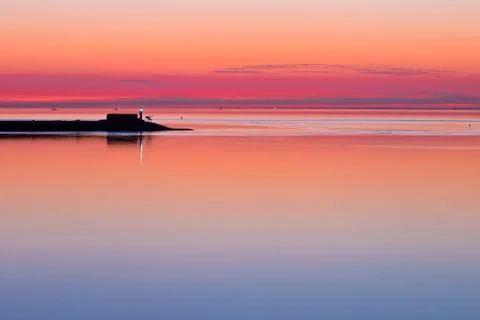 Waddensea Sunset with Pier Foto stock