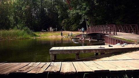 Wadding in the cool river waters Stock Footage 80073820