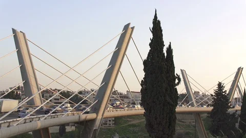Wadi Abdoun Bridge, a cable-stayed bridge in Amman, Jordan Stock Footage 111446810