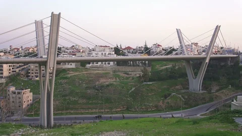 Wadi Abdoun Bridge, cable-stayed bridge in Amman, Jordan Stock Footage 111447885