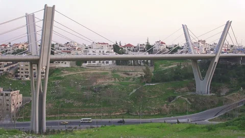 Wadi Abdoun Bridge, cable-stayed bridge in Amman, Jordan Stock Footage 111448577