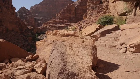 Wadi Rum between rocks track in Stock Footage 95559250