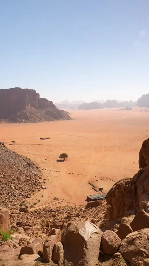 Wadi Rum Desert Landscape From Lawrence Spring in Jordan Stock Footage 329286231