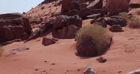 Wadi Rum Drone DJI 4K- Sand to mountain elevation Stock Footage 90288218