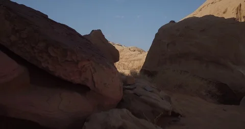 Wadi Rum Drone DJI 4K - canyon bridge Stock Footage 90290699