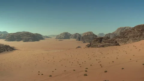 Wadi Rum panoramic view on desert lanscape Stock Footage 308253222