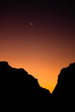 Wadi Rum - Sunset with Moon Stock Photos