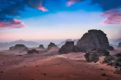 Wadi Rum &amp; Sunset Stock Photos